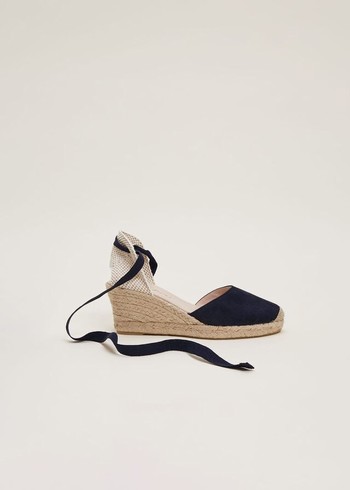 Phase Eight Suede Tie Espadrille Heels Navy Canada | QNBYCR-538